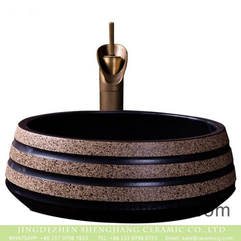 Jingdezhen wholesale price treasure bowl style antique round pedestal modern lavabo art black with spots ceramic sink bowl XXDD-04-4