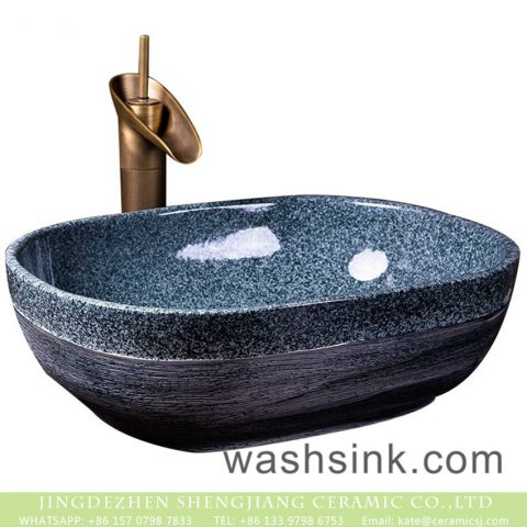 Jingdezhen Shengjiang factory direct oval Chinese style antique sanitary ware with high gloss deep blue art famille rose wall XXDD-08-3