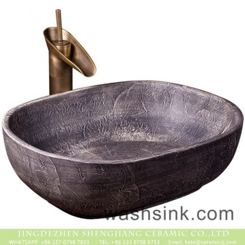 Jingdezhen Shengjiang factory oval Chinese style art retro ceramic basin deep gray with special and mysterious graphic lines XXDD-09-3