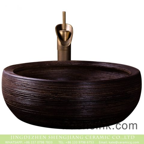 Ceramic capital hot sale home retro art basin hand carved whorl pattern surface round black color thick edge XXDD-13-2