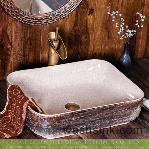 Hotel bathroom table top sink porcelain city Jingdezhen square white wall and imitating marble surface ceramic sink Chinese style retro original XXDD-14-2
