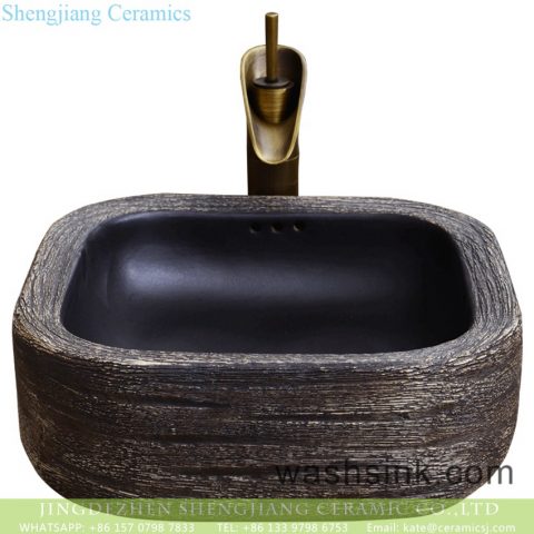 Jingdezhen hot new products antique industrial art style thick edge square unique toilet basin black high gloss wall and hand carved surface YQ-006-13