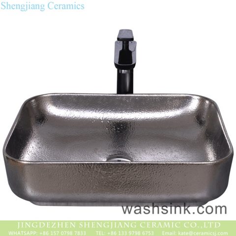 Shengjiang ceramics hot sales special design square simple industrial style chrome silver bathroom design vessel sink YQ-008-12