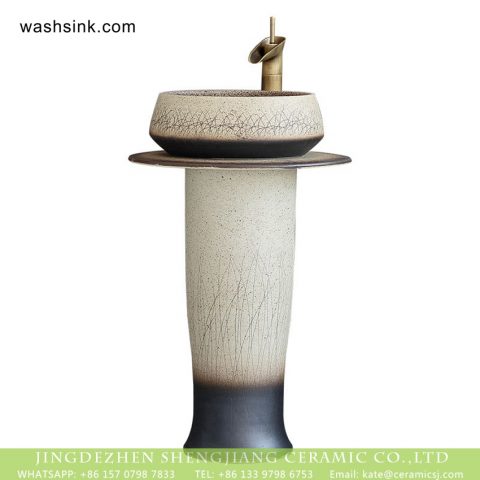 Shengjiang Jingdezhen ceramic vintage design unique hand carved one-piece home sanitary ware with matte gray grass pattern XHTC-L-3011