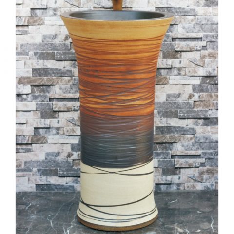 Shengjiang factory direct hand carved unique design irregular wood surface pedestal basin LJ-1002