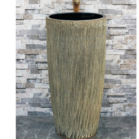 China traditional high quality ceramic solid dark surface art outdoor pedestal wash basin LJ-1009