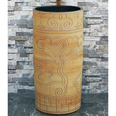 China traditional style wood with hand carved special pattern surface and black wall one-piece basin LJ-1014