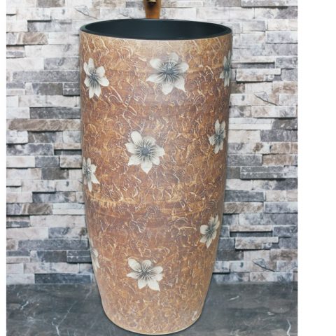 New produced Jingdezhen Jiangxi brown color with flowers printing pedestal basin LJ-1016