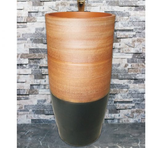 China traditional style ceramic black and brown color with regular stripes one-piece basin LJ-1024
