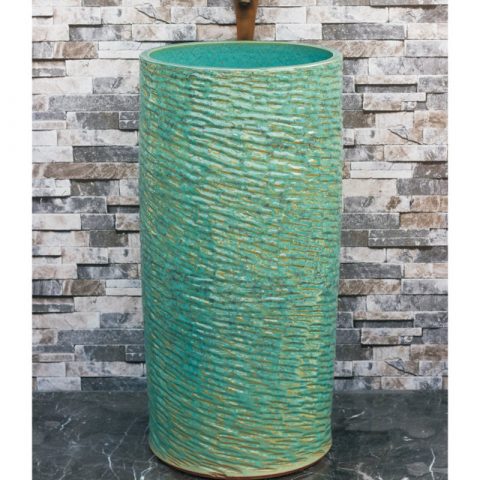 China traditional high quality ceramic uneven surface and light green beautiful color pedestal basin LJ-1026