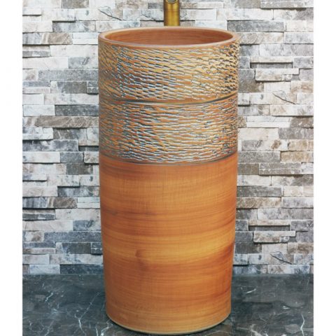 Jingdezhen factory direct wholesale pure hand ceramic wood color pedestal basin LJ-1032