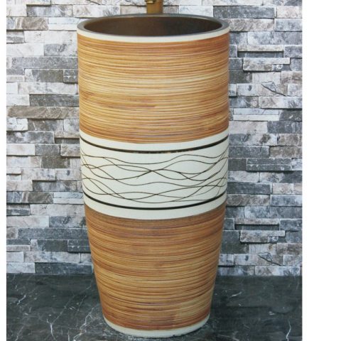 China porcelain city wood surface and white color with black lines outdoor lavabo LJ-1040