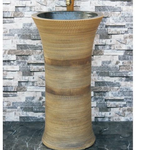 New produced Jingdezhen Jiangxi irregular shape dark yellow with hand carved pattern outdoor vanity basin LJ-1043