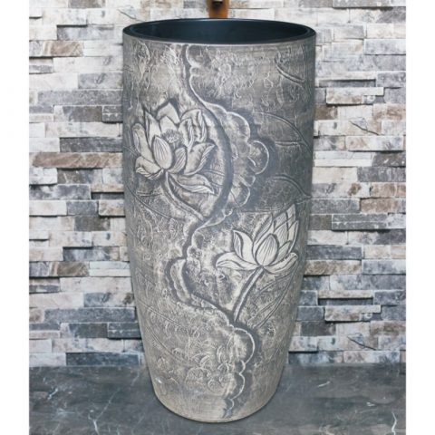 Shengjiang factory porcelain grey color with beautiful flower pattern outdoor vanity basin LJ-1047