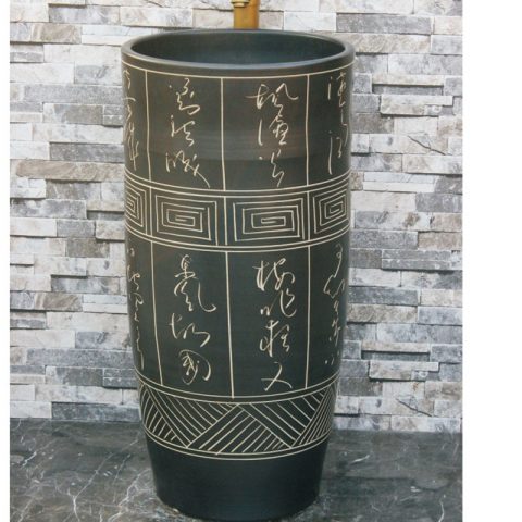 China traditional high quality black color ceramic with ancient words outdoor basin LJ-1052