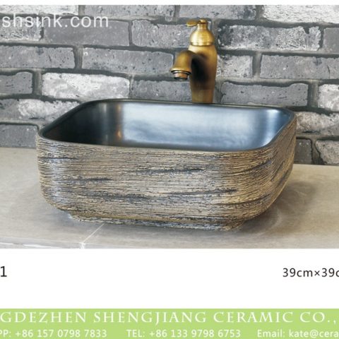 China traditional high quality black wall and hand carved dark color surface wash basin LJ-2001