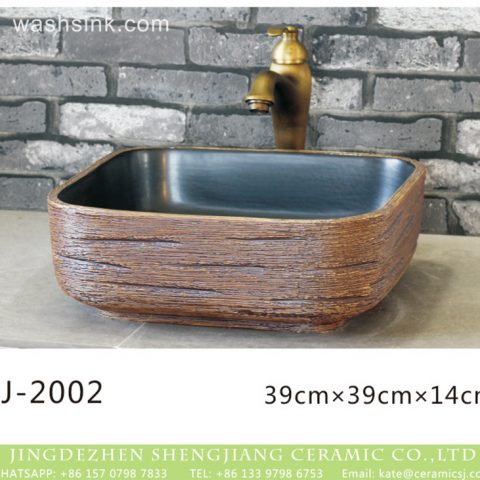 Shengjiang factory direct hand carved brown color square vanity basin LJ-2002