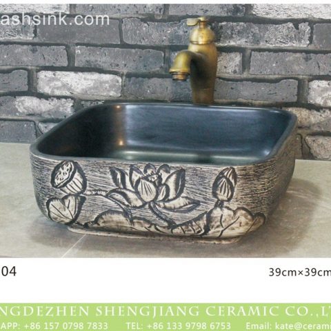 Shengjiang factory wholesale price hand carved flowers pattern foursquare shape basin  LJ-2004