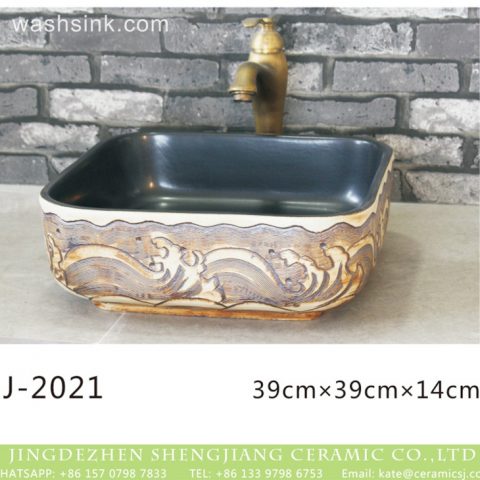 Shengjiang factory black wall and beautiful hand carved pattern surface wash sink  LJ-2021