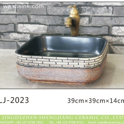Jingdezhen wholesale smooth black wall and hand carved special pattern vanity basin  LJ-2023