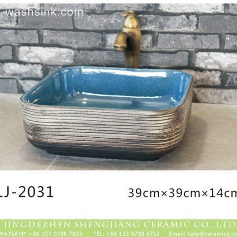 Hot Sales special design smooth blue wall and white color with black lines surface wash sink  LJ-2031