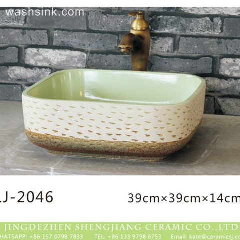 Shengjiang factory hot sell product hand carved white color durable ceramic lavabo  LJ-2046