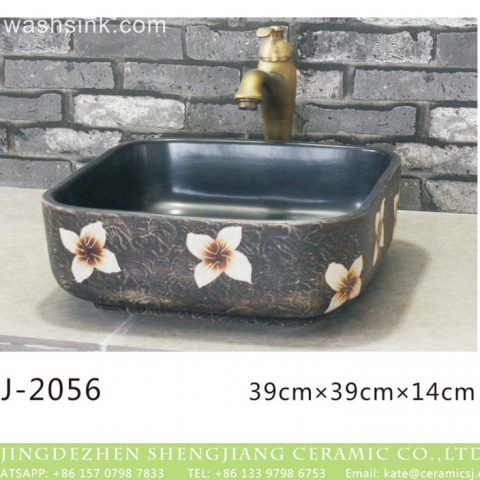Chinese modern new style black color with white flowers printing art basin  LJ-2056
