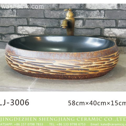 Jingdehen factory wholesale price smooth black wall and art design surface oval porcelain toilet basin  LJ-3006