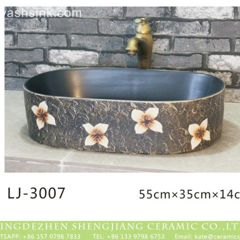 Jingdezhen factory direct dark surface with white flowers pattern thin edge oval porcelain art basin  LJ-3007