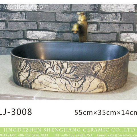 Hot new products hand carved flowers pattern thin edge durable ceramic wash sink  LJ-3008