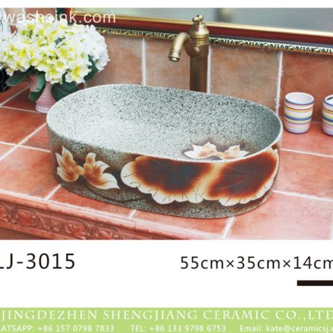 Hot new products imitating marble oval ceramic with beautiful flowers pattern wash sink  LJ-3015