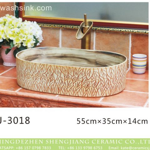 China traditional high quality antique oval leaf pattern ceramic vanity basin  LJ-3018