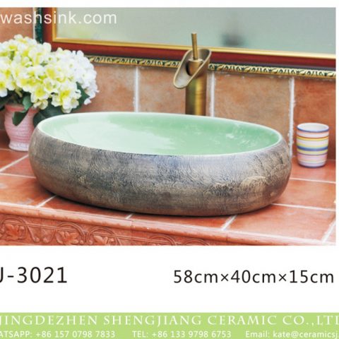 Hot sales product light green wall thick edge oval porcelain vanity basin  LJ-3021