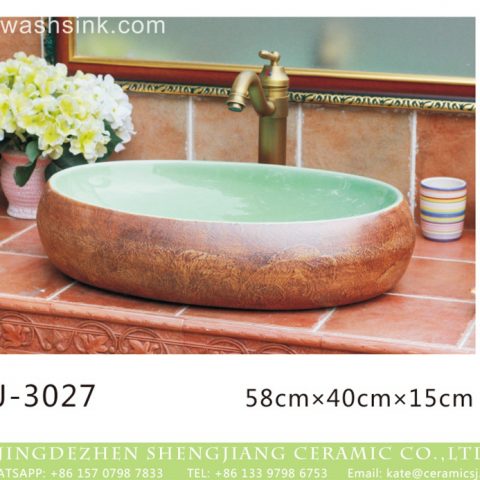 Hot new products green wall and brown surface oval ceramic wash basin  LJ-3027