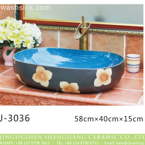 Jingdezhen wholesale blue wall and black surface with beautiful flowers printing wash basin  LJ-3036