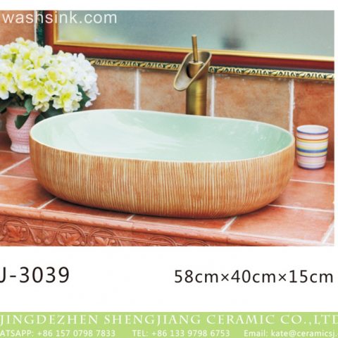 Jingdezhen produce new product modern simplicity wood surface oval wash hand basin  LJ-3039