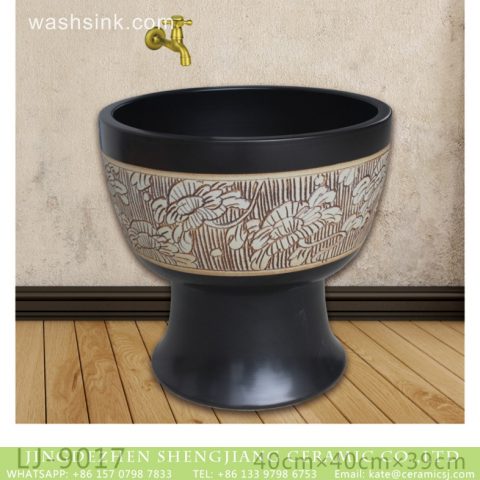 China style black ceramic with hand carved pattern mop sink  LJ-9017