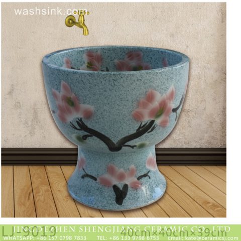 Jingdezhen new product blue color with beautiful flowers design bathroom mop sink  LJ-9019