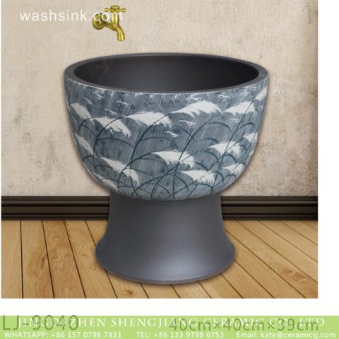 Chinese art dark blue surface with beautiful feather printing bathroom mop sink  LJ-9040