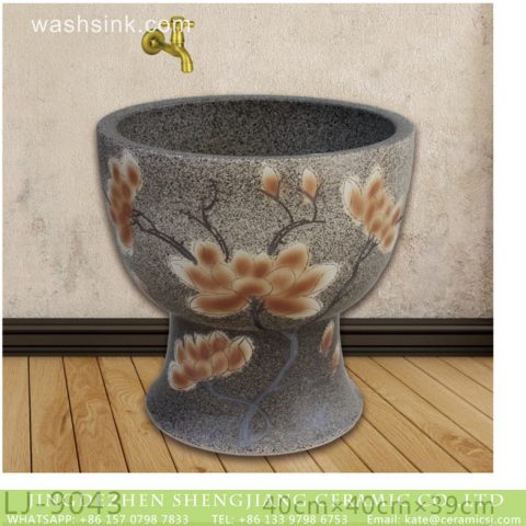 Shengjiang factory porcelain dark surface with yellow flowers printing floor mop basin  LJ-9043