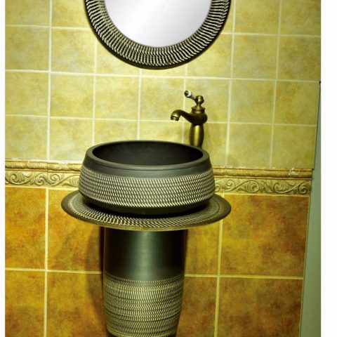Porcelain city Jingdezhen hand carved durable ceramic black pedestal basin