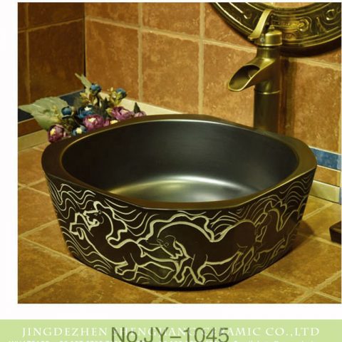 Shengjiang factory produce high quality porcelain with special horse pattern wash sink     SJJY-1045-12