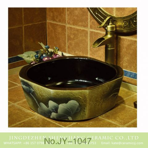 Hot sale black color smooth wall and painted flowers pattern surface octagonal shape lavabo      SJJY-1047-12