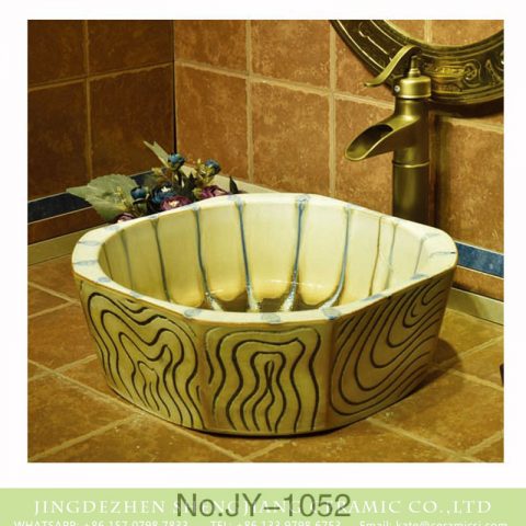 Jingdezhen factory produce hand carved antique wood stripes surface lavabo    SJJY-1052-13