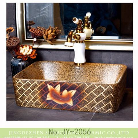 Art and crafts brown color ceramic and floral stripes wash sink    SJJY-1056-8