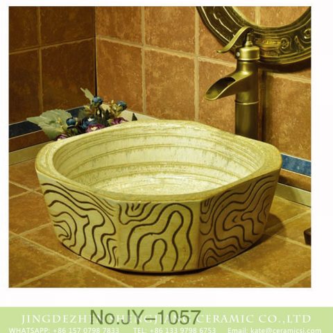 Shengjiang factory high quality pure hand carved wood surface wash sink    SJJY-1057-13
