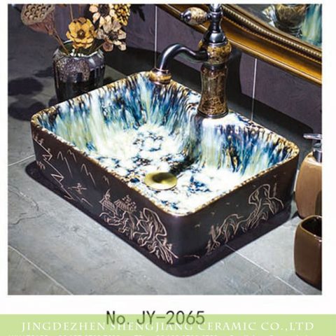 Chinese art luxury bathroom design single hole ceramic wash sink     SJJY-1065-9