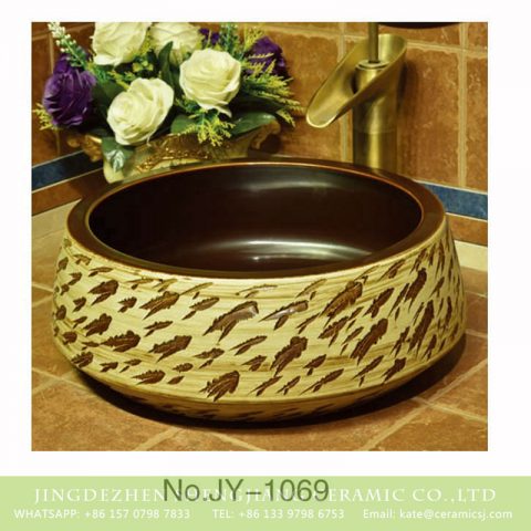Made in China brown wall and hand carved art pattern surface vanity basin    SJJY-1069-14