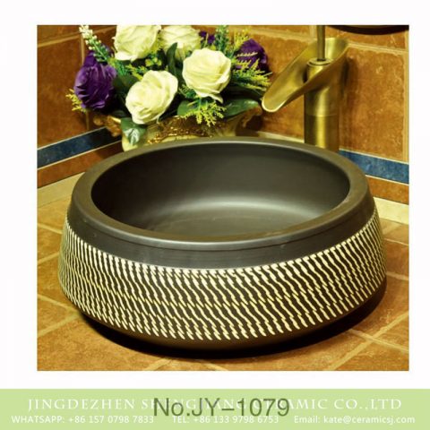 Chinese hand carved product black color and white stripe art basin   SJJY-1079-15