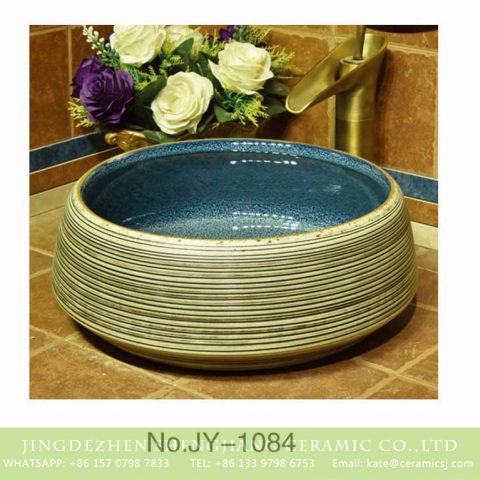 Made in China blue wall and white color surface with stripe wash basin   SJJY-1084-15